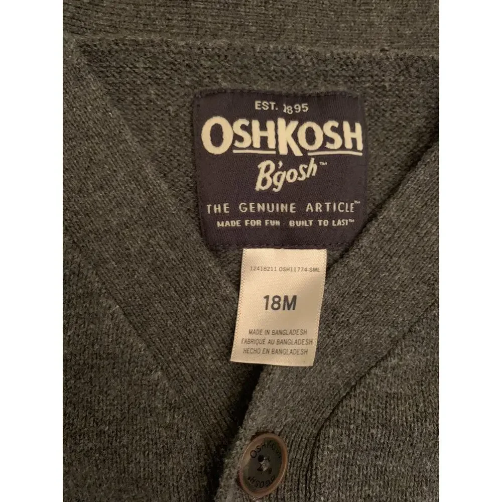 OshKosh Gray 4-Button V-Neck Cardigan. 18 Months.